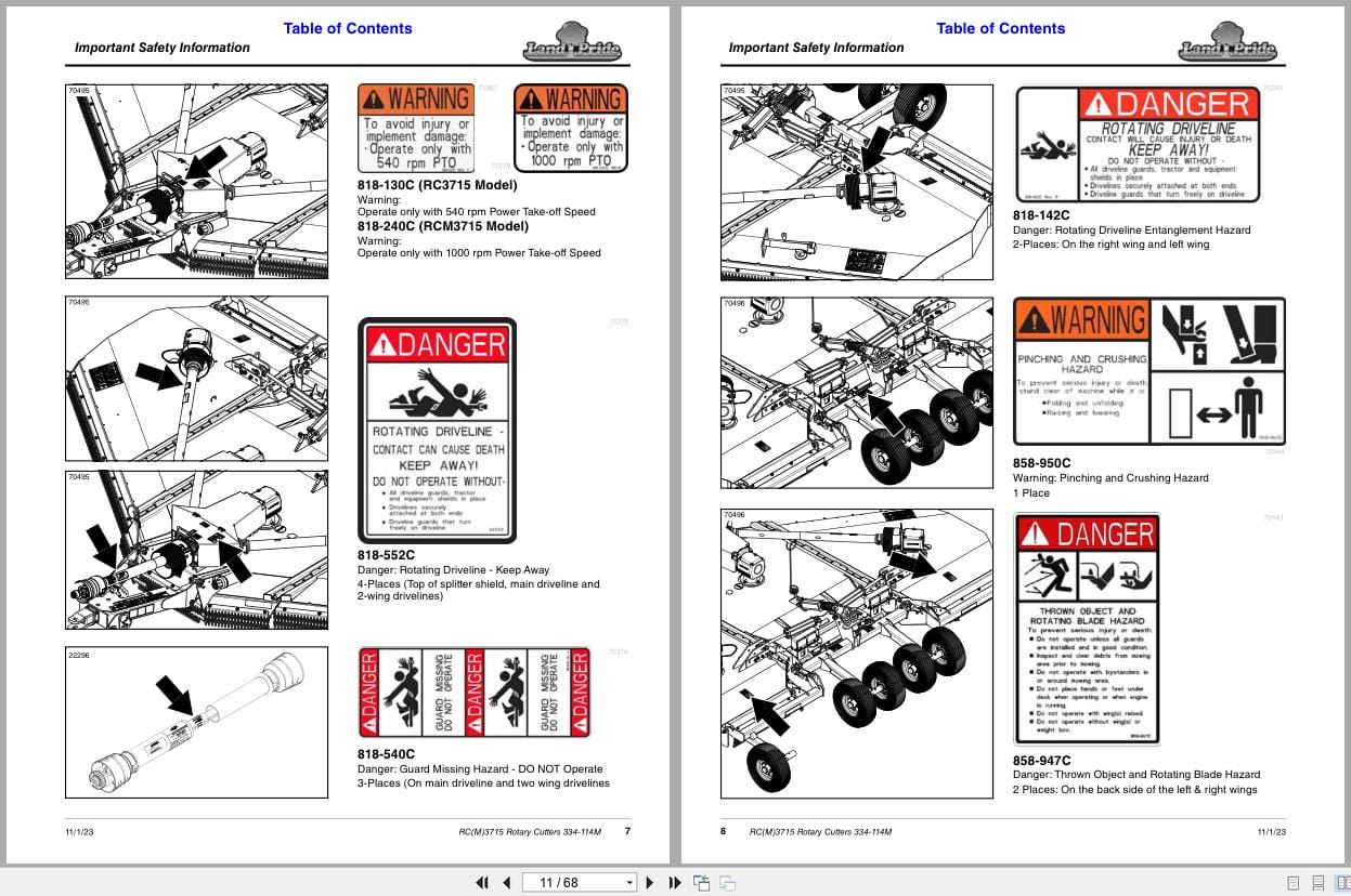 Land Pride Rotary Cutters RC3715 RCM3715 Operation Manual 334 114M (2)