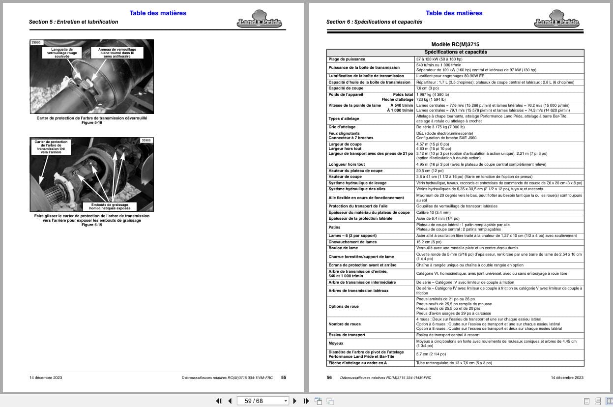 Land Pride Rotary Cutters RC3715 RCM3715 Operator Manual 334 114M FRC FR (2)