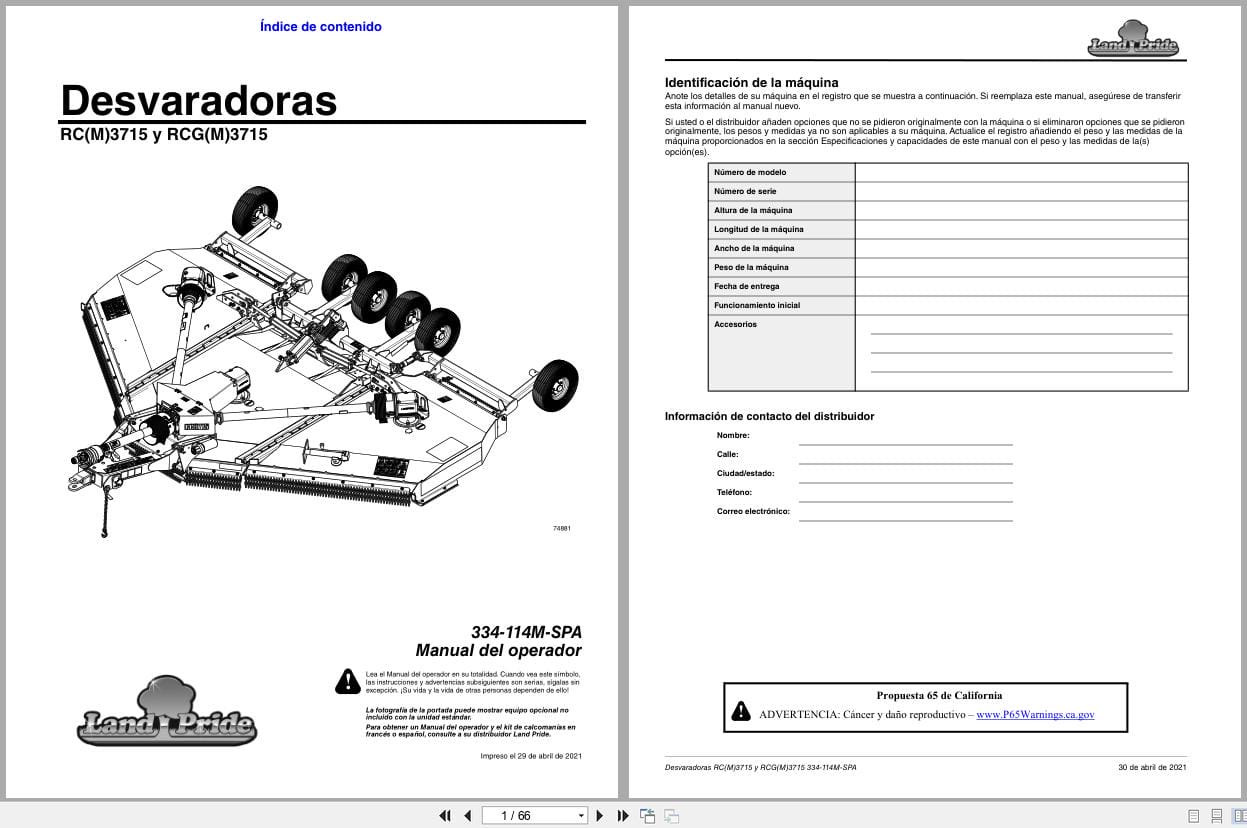 Land Pride Rotary Cutters RC3715 to RCG3715 Operator Manual 334 114M SPA ES (1)
