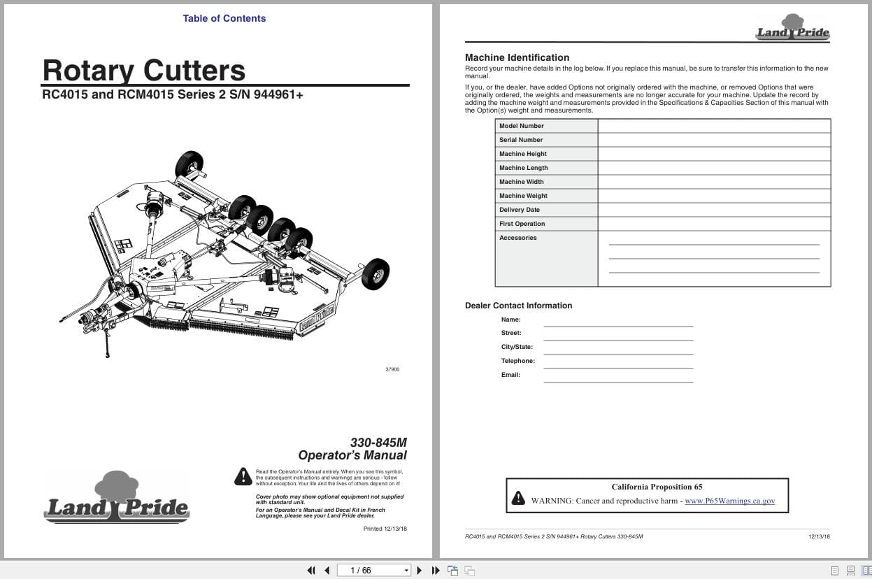 Land Pride Rotary Cutters RC4015 RCM4015 Series 2 Operation Manual 330 845M (1)