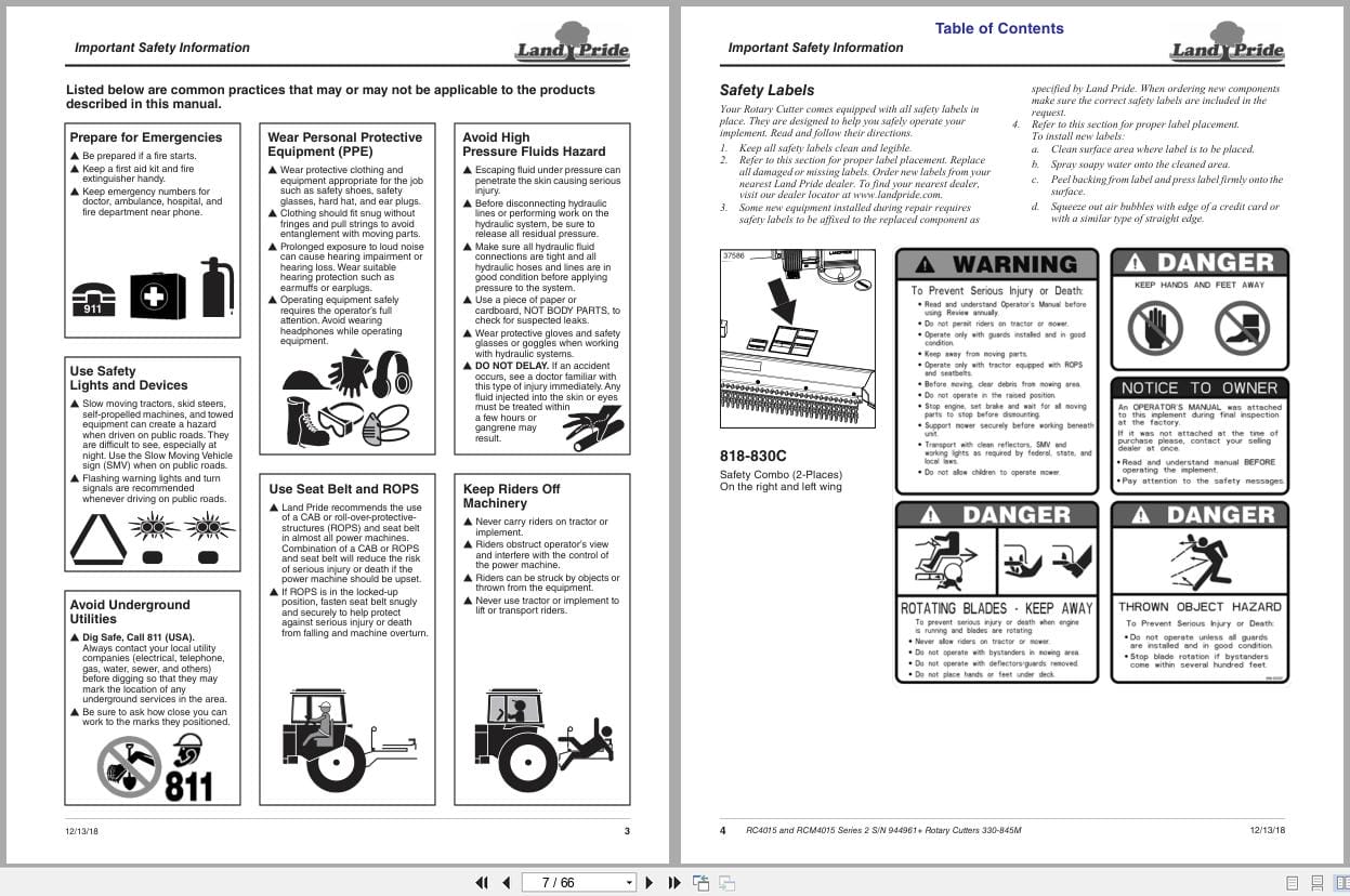 Land Pride Rotary Cutters RC4015 RCM4015 Series 2 Operation Manual 330 845M (2)