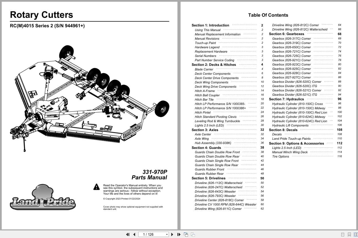 Land Pride Rotary Cutters RC4015 RCM4015 Series 2 Parts Manual 331 970P (1)