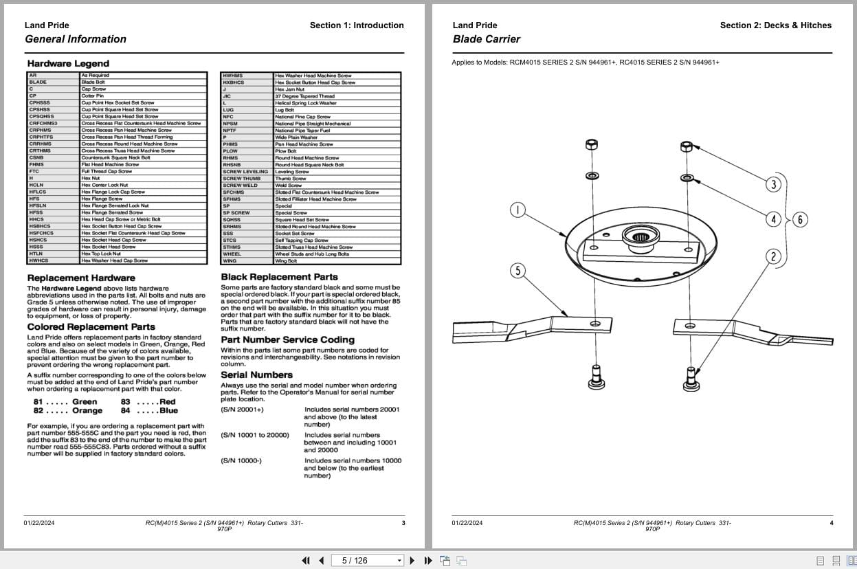 Land Pride Rotary Cutters RC4015 RCM4015 Series 2 Parts Manual 331 970P (2)