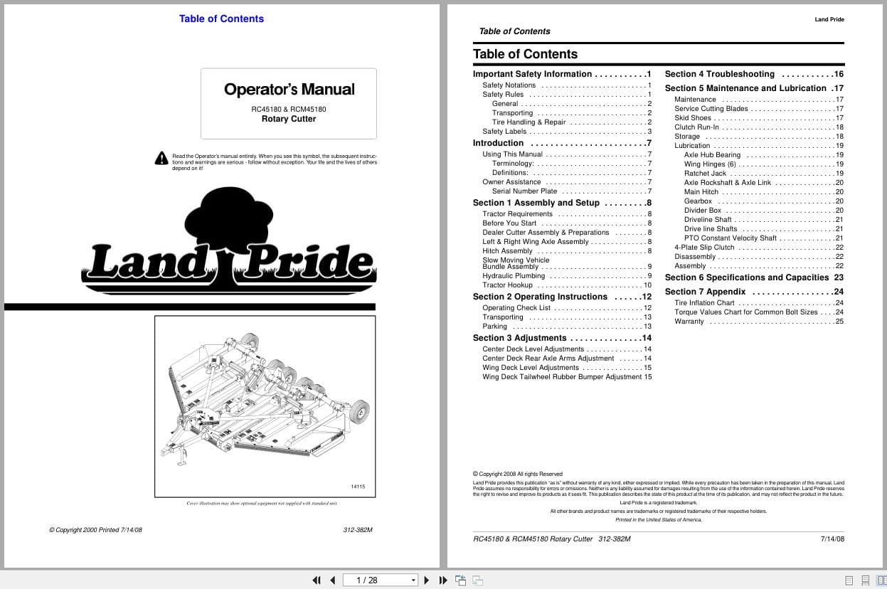 Land Pride Rotary Cutters RC45180 RCM45180 Operator Manual 312 382M (1)