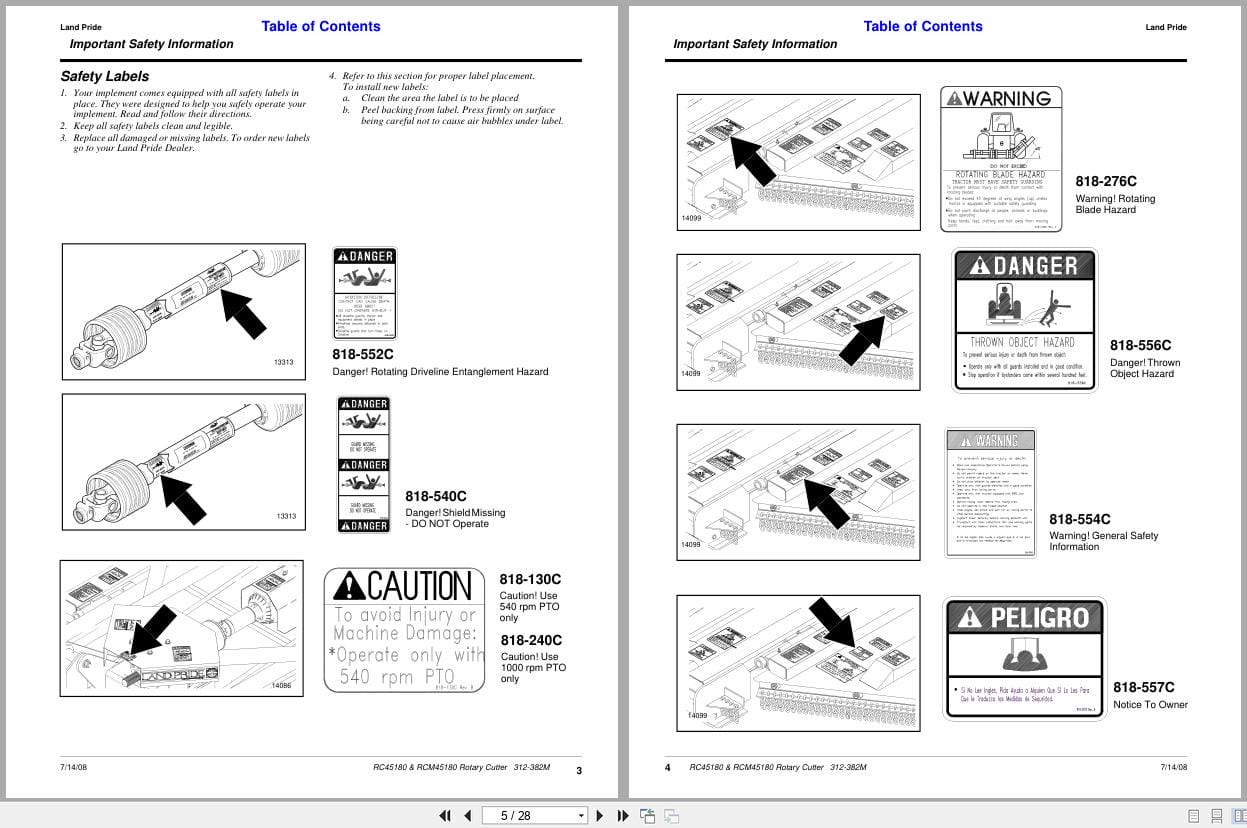 Land Pride Rotary Cutters RC45180 RCM45180 Operator Manual 312 382M (2)