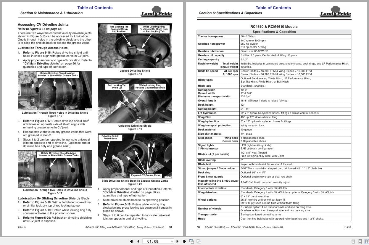 Land Pride Rotary Cutters RC4610 RCM4610 Operation Manual 334 144M (2)