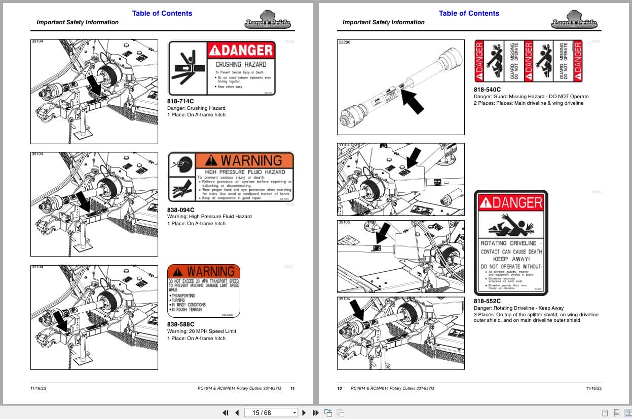 Land Pride Rotary Cutters RC4614 RCM4614 Operation Manual 331 937M (2)