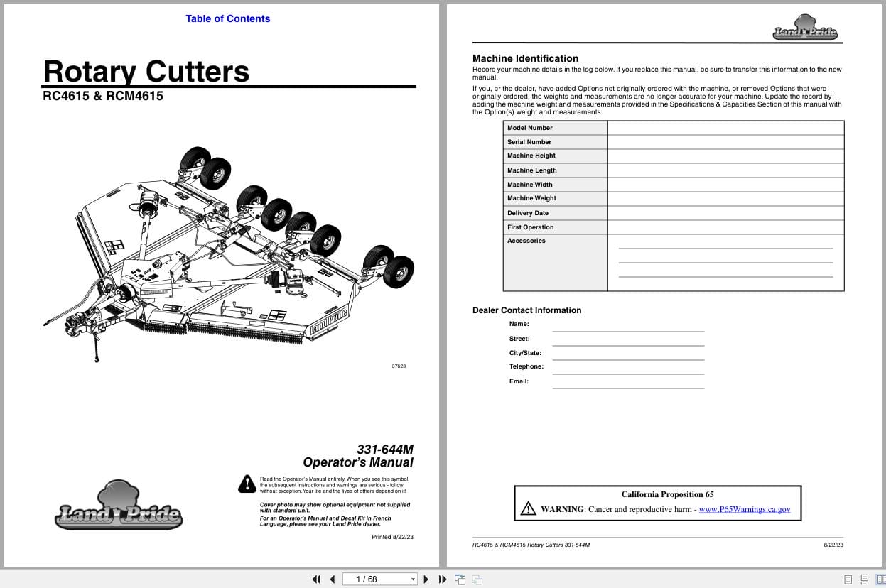 Land Pride Rotary Cutters RC4615 RCM4615 Operation Manual 331 644M (1)