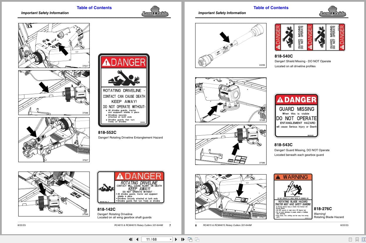 Land Pride Rotary Cutters RC4615 RCM4615 Operation Manual 331 644M (2)