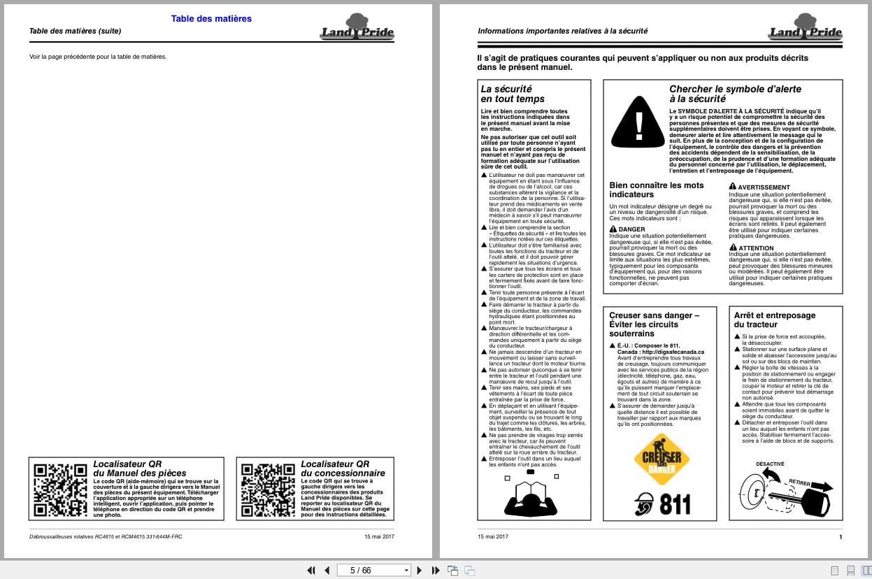 Land Pride Rotary Cutters RC4615 RCM4615 Operator Manual 331 644M FRC FR (2)