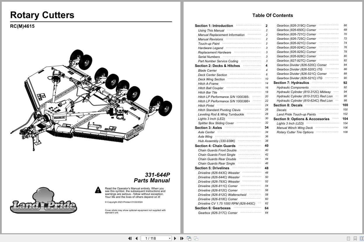 Land Pride Rotary Cutters RC4615 RCM4615 Parts Manual 331 644P (1)