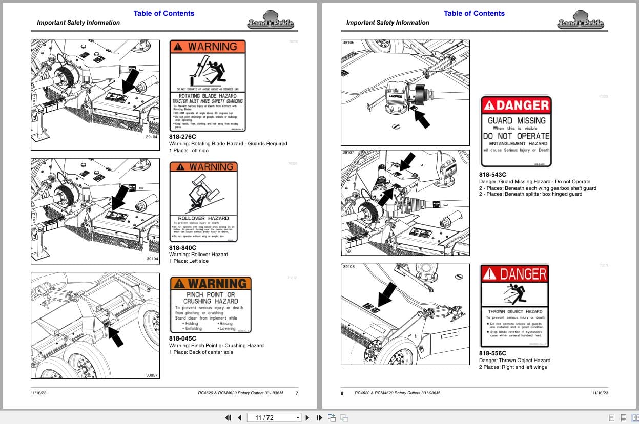 Land Pride Rotary Cutters RC4620 RCM4620 Operator Manual 331 936M (2)
