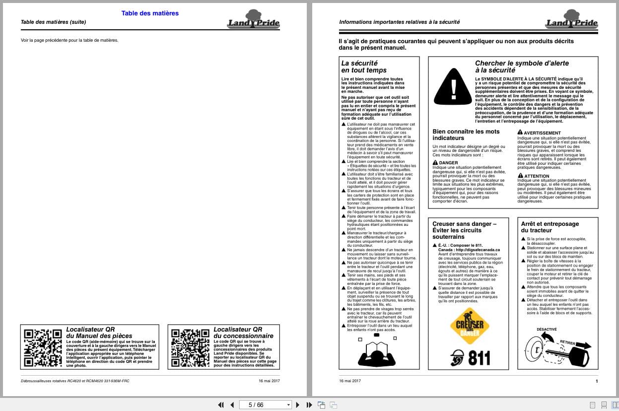 Land Pride Rotary Cutters RC4620 RCM4620 Operator Manual 331 936M FRC FR (2)
