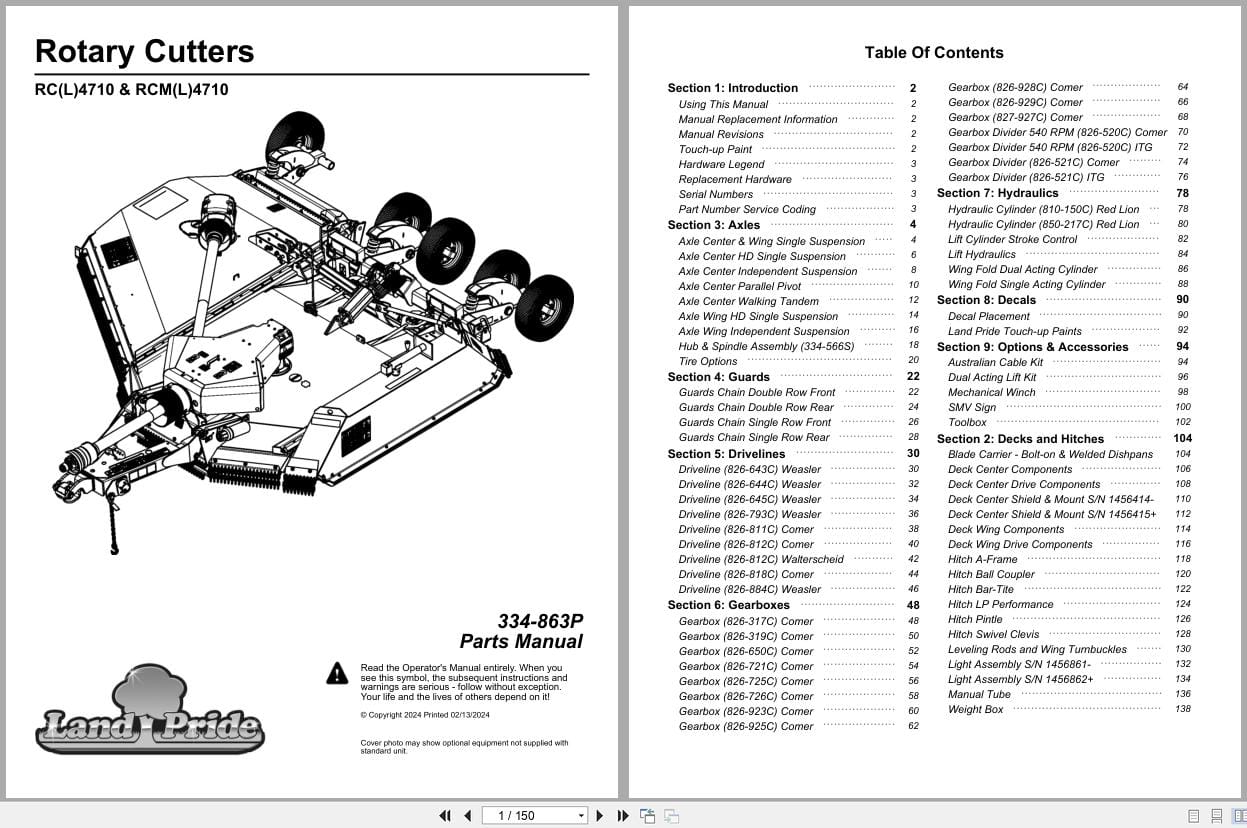 Land Pride Rotary Cutters RC4710 RCM4710 RCL4710 RCML4710 Parts Manual 334 863P (1)