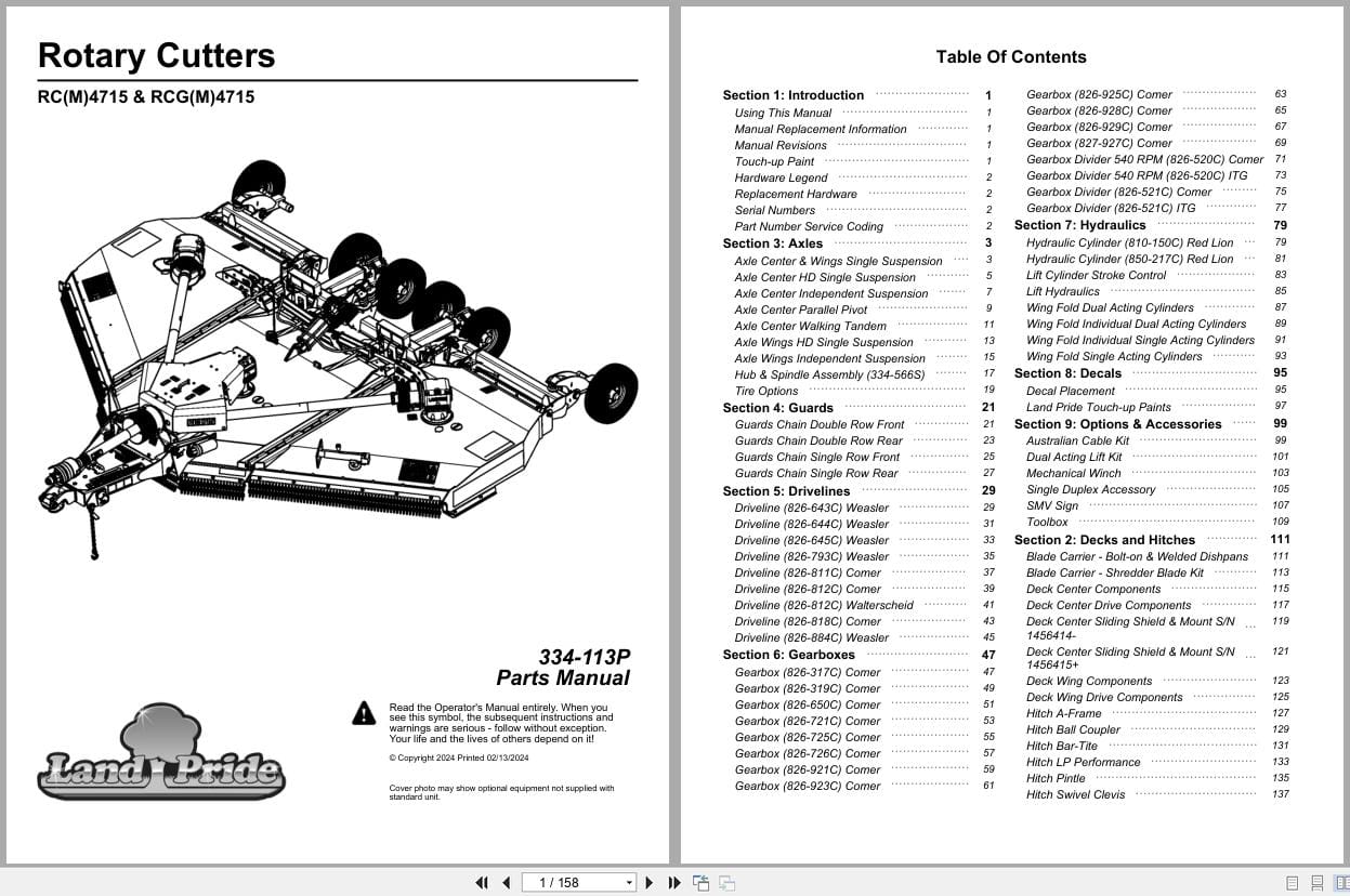 Land Pride Rotary Cutters RC4715 RCG4715 RCM4715 RCGM4715 Parts Manual 334 113P (1)
