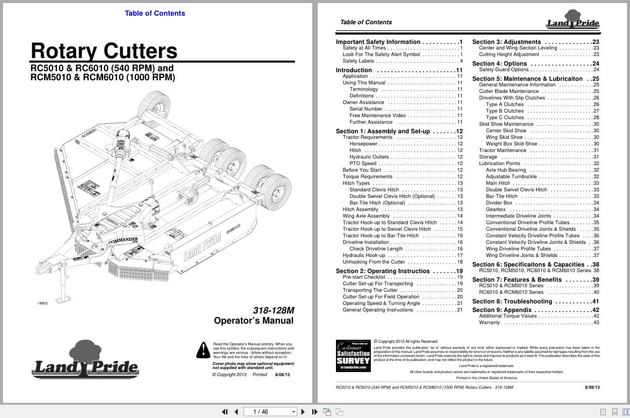Land Pride Rotary Cutters RC5010 RC6010 RCM5010 RCM6010 Operation Manual 318 128M (1)