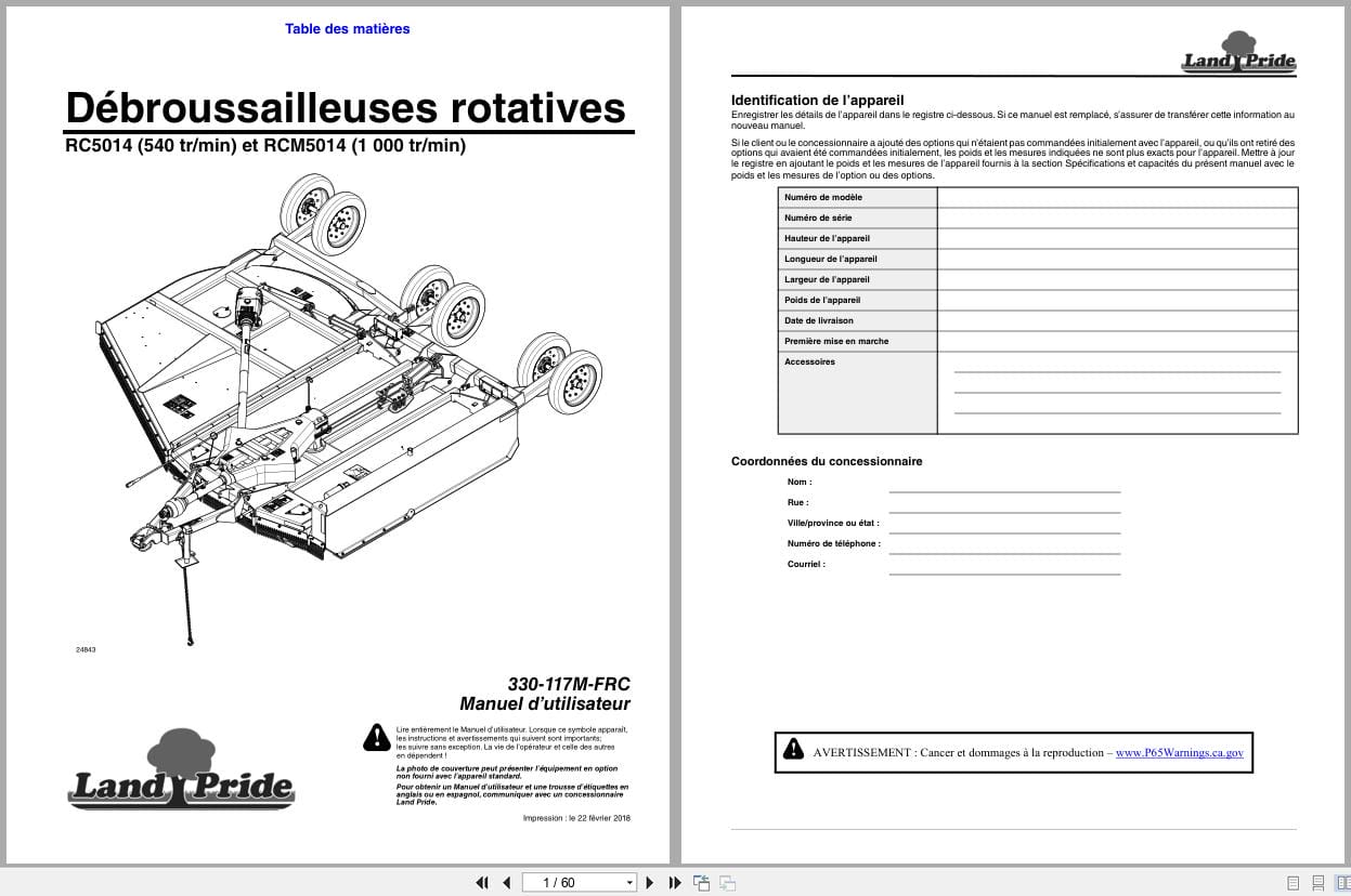Land Pride Rotary Cutters RC5014 RCM5014 Operator Manual 330 117M FRC FR (1)