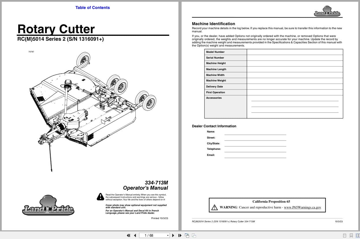 Land Pride Rotary Cutters RC5014 RCM5014 Series 2 Operation Manual 334 713M (1)