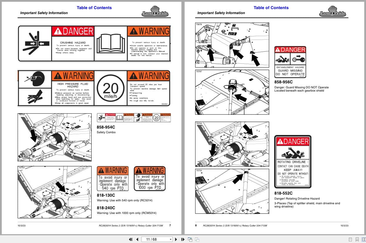 Land Pride Rotary Cutters RC5014 RCM5014 Series 2 Operation Manual 334 713M (2)