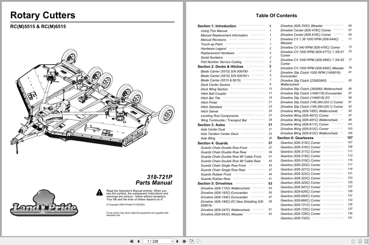 Land Pride Rotary Cutters RC5515 RCM5515 RC6515 RCM6515 Parts Manual 318 721P (1)