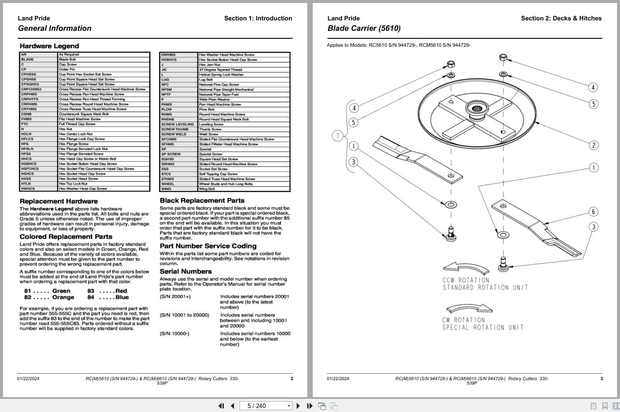 Land Pride Rotary Cutters RC5610 RCM5610 RC6610 RCM6610 Parts Manual 330 539P (2)