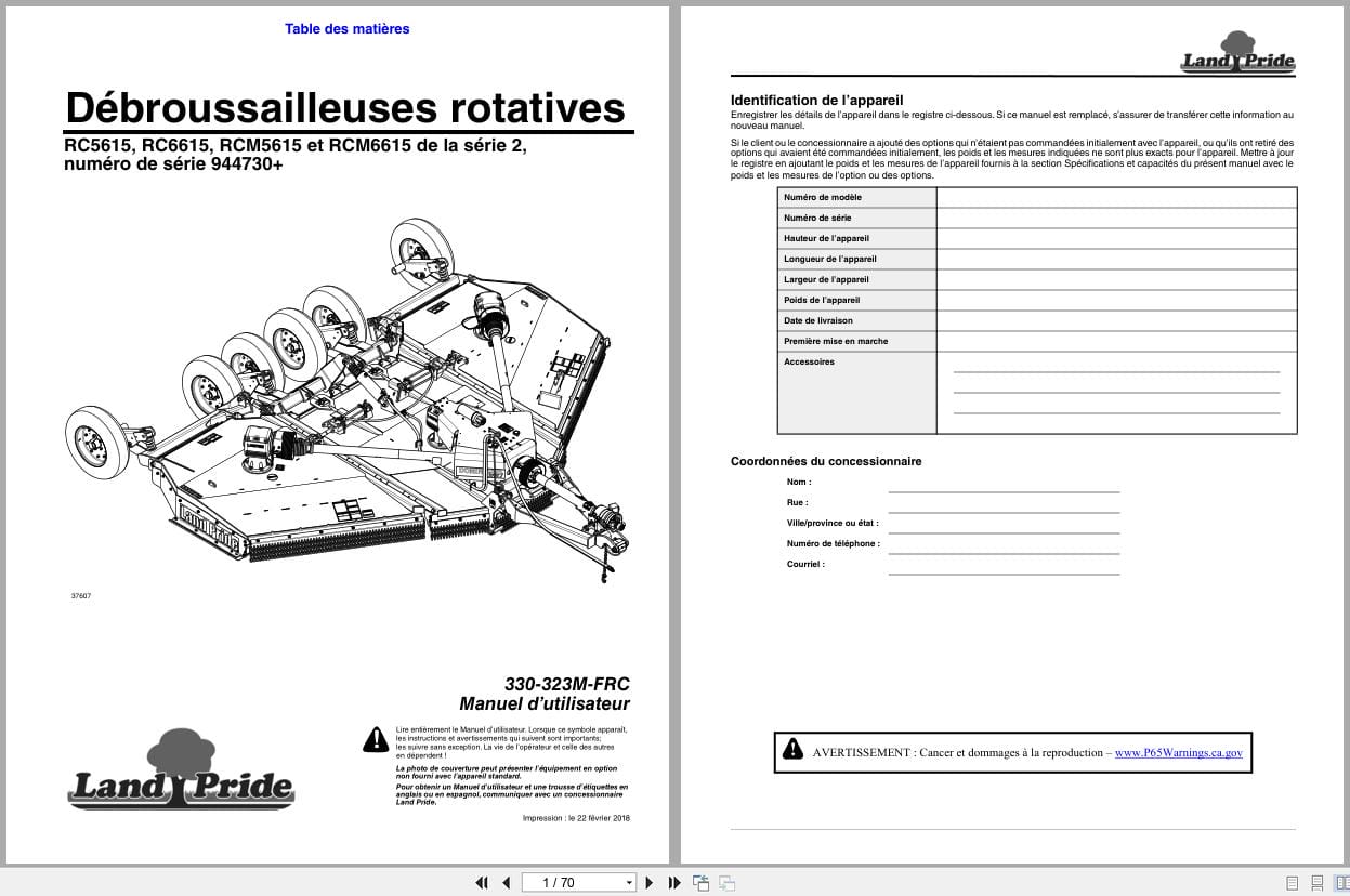 Land Pride Rotary Cutters RC5615 RC6615 RCM5615 RCM6615 Operator Manual 330 323M FRC FR (1)