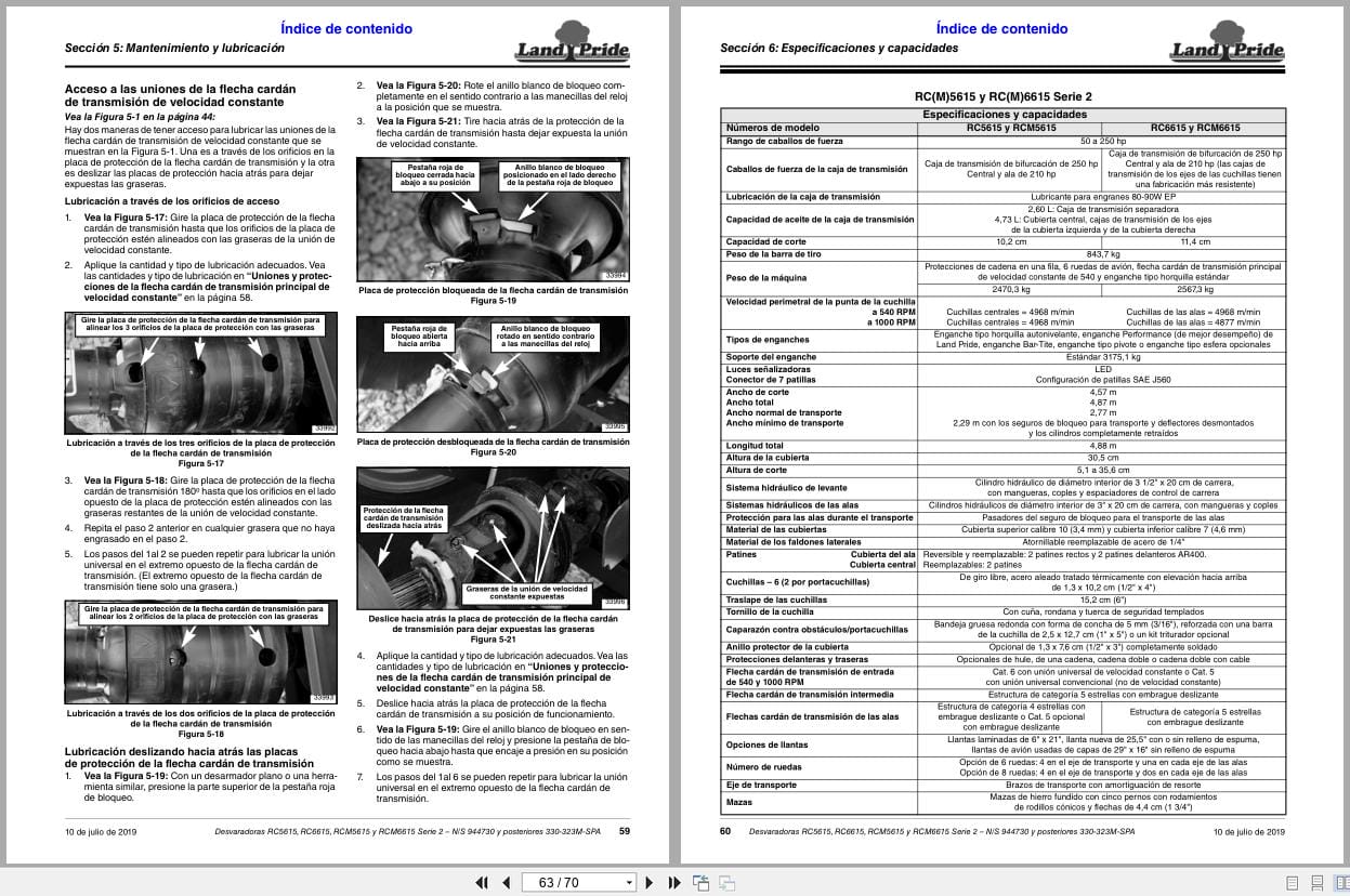 Land Pride Rotary Cutters RC5615 RC6615 RCM5615 RCM6615 Series 2 Operator Manual 330 323M SPA ES (2)