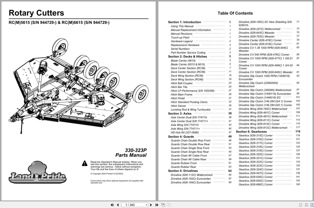 Land Pride Rotary Cutters RC5615 RCM5615 RC6615 RCM6615 Parts Manual 330 323P (1)