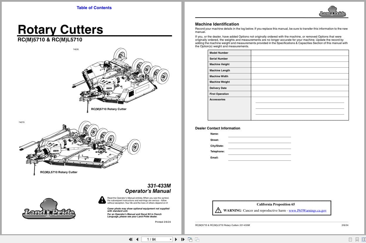 Land Pride Rotary Cutters RC5710 RCM5710 RCL5710 RCML5710 Operation Manual 331 433M (1)