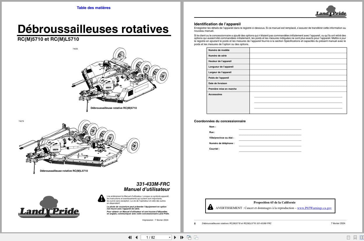 Land Pride Rotary Cutters RC5710 to RCML5710 Operator Manual 331 433M FRC FR (1)