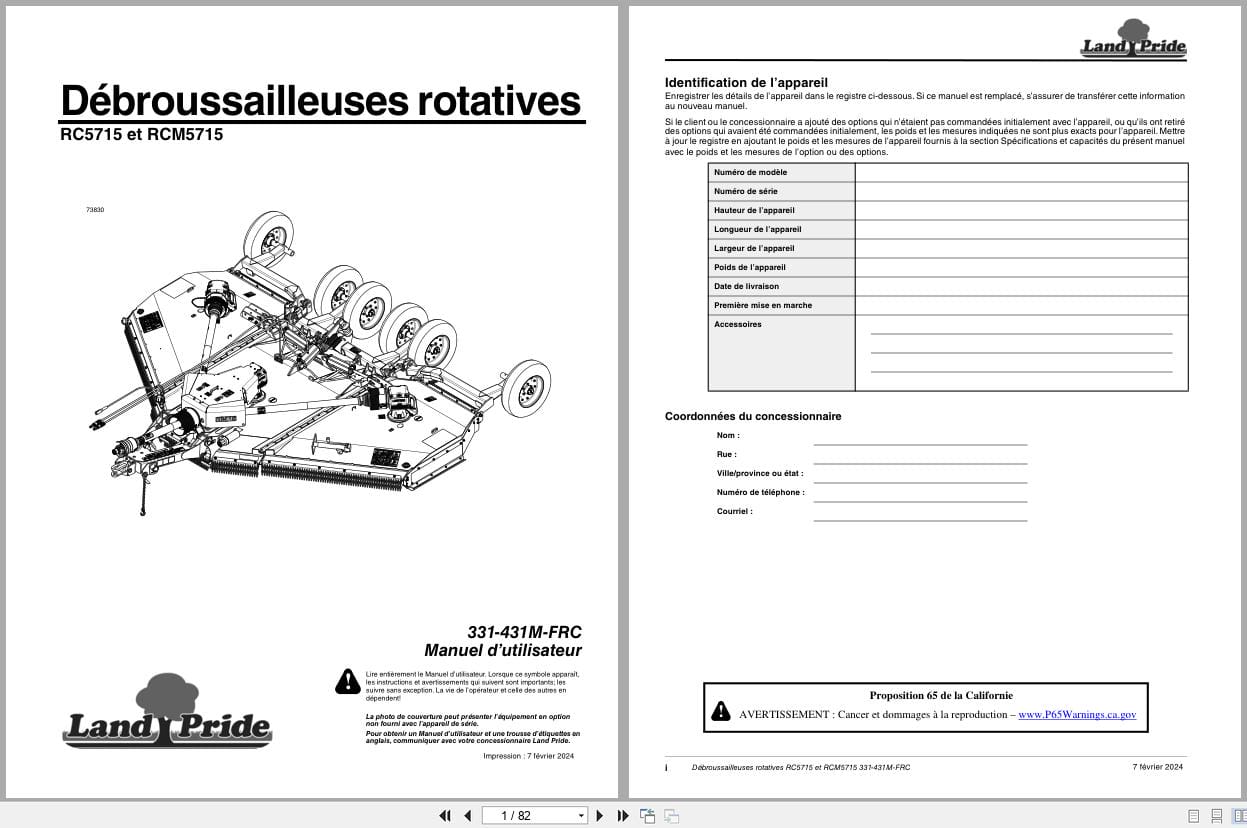 Land Pride Rotary Cutters RC5715 RCM5715 Operator Manual 331 431M FRC FR (1)