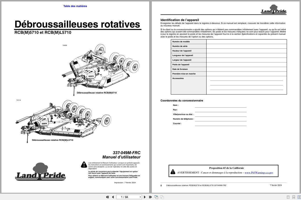 Land Pride Rotary Cutters RCB5710 to RCBL5710 Operator Manual 337 049M FRC FR (1)