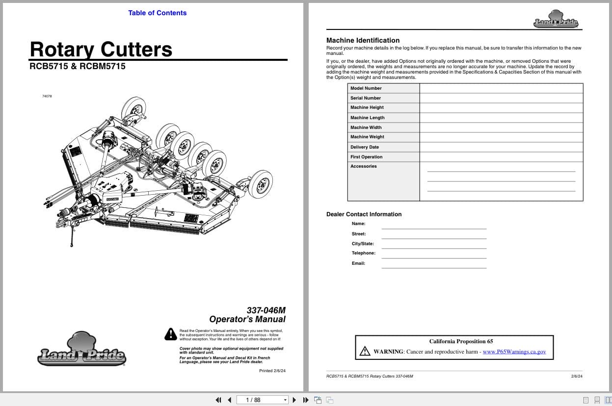 Land Pride Rotary Cutters RCB5715 RCBM5715 Operation Manual 337 046M (1)