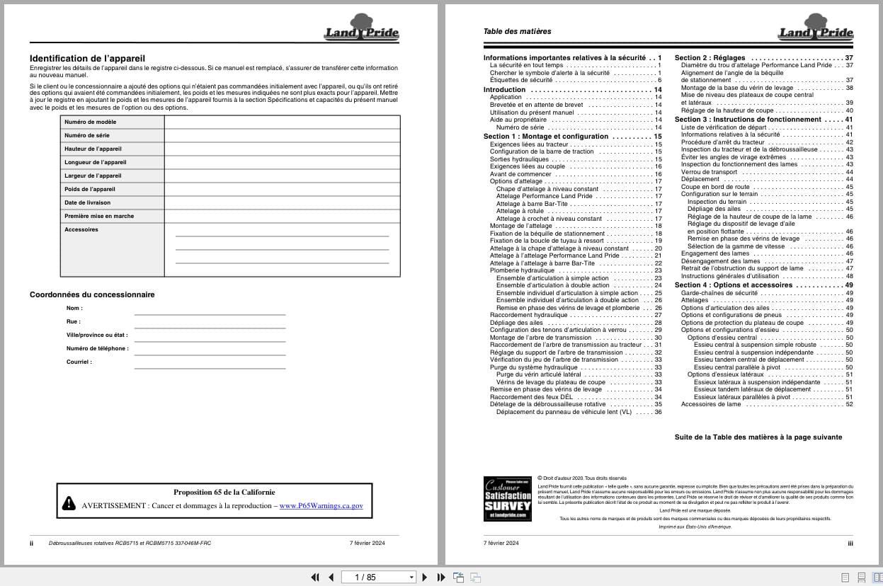 Land Pride Rotary Cutters RCB5715 RCBM5715 Operator Manual 337 0.46M FRC FR (1)