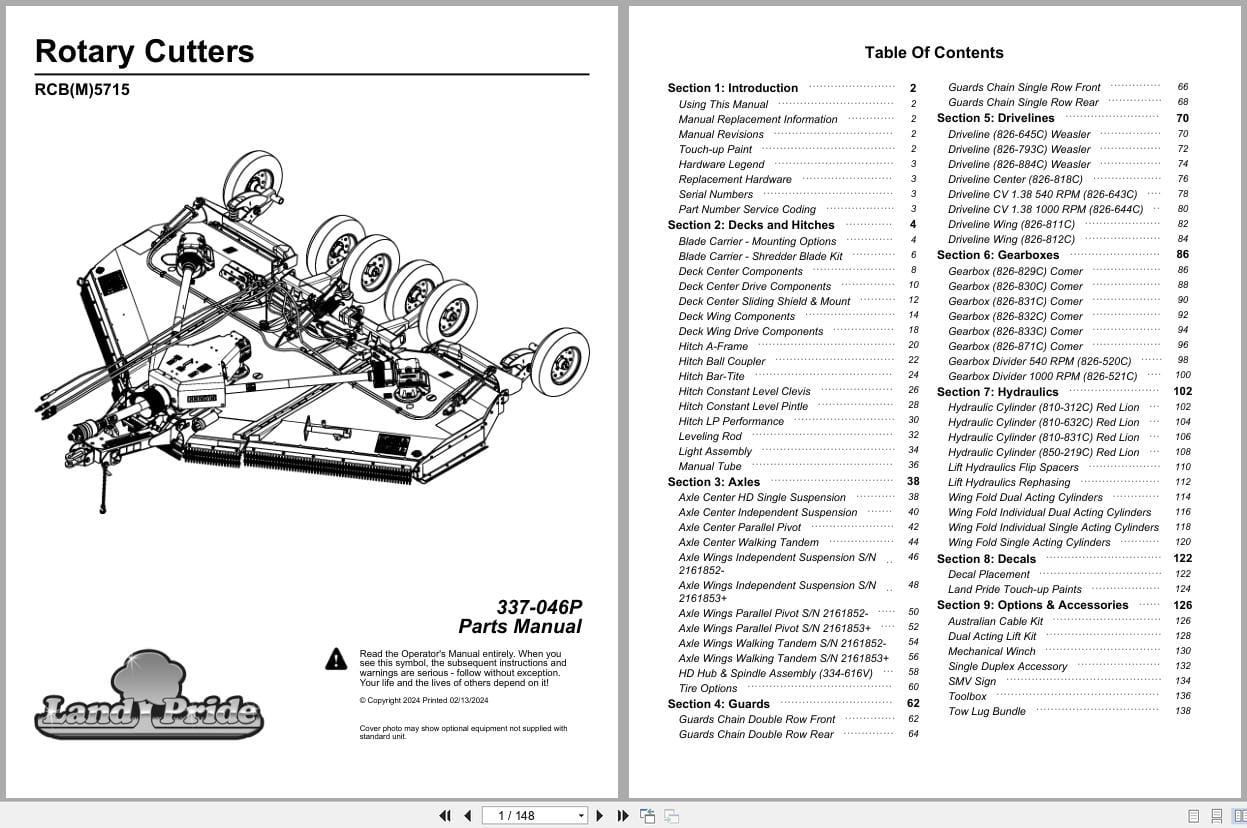 Land Pride Rotary Cutters RCB5715 RCBM5715 Parts Manual 337 046P (1)