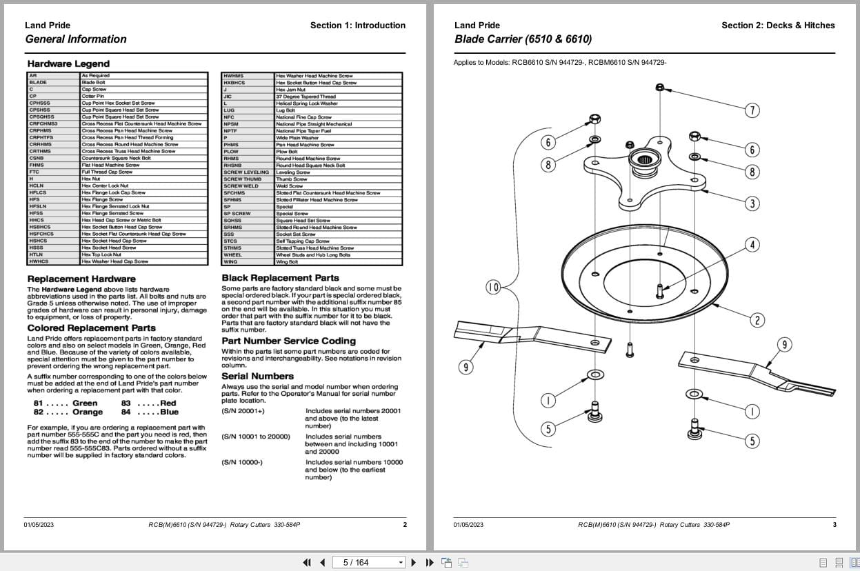 Land Pride Rotary Cutters RCB6610 RCBM6610 Parts Manual 330 584P (2)