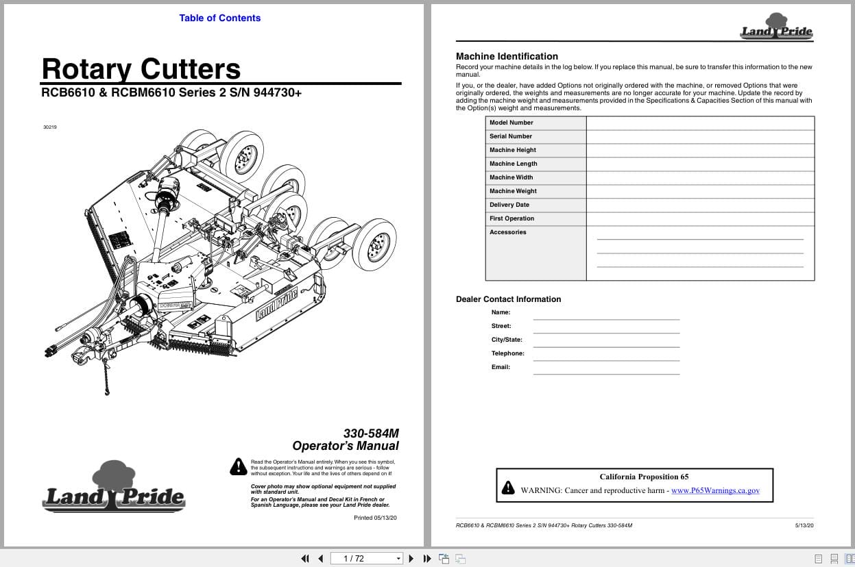 Land Pride Rotary Cutters RCB6610 RCBM6610 Series 2 Operation Manual 330 584M (1)