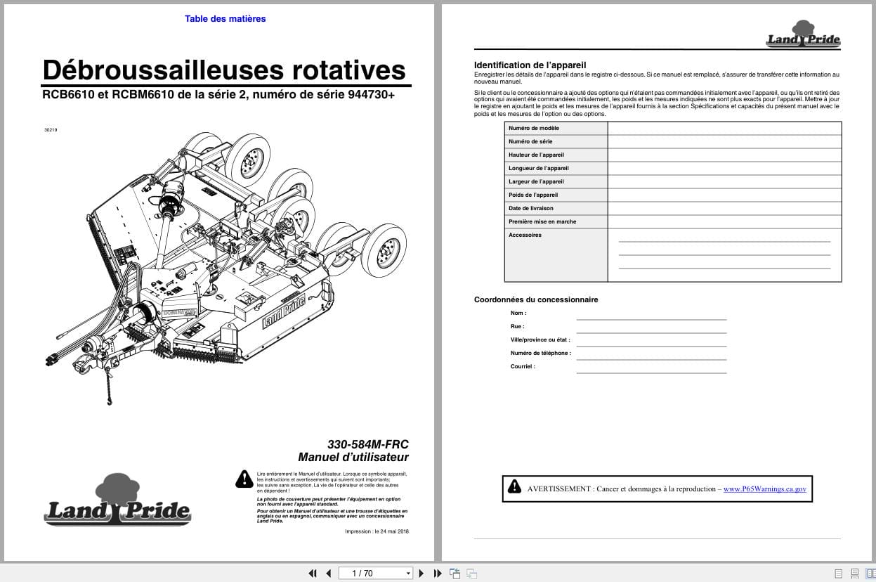 Land Pride Rotary Cutters RCB6610 RCBM6610 Series 2 Operator Manual 330 584M FRC FR (1)