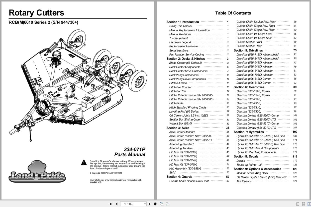 Land Pride Rotary Cutters RCB6610 RCBM6610 Series 2 Parts Manual 334 071P (1)