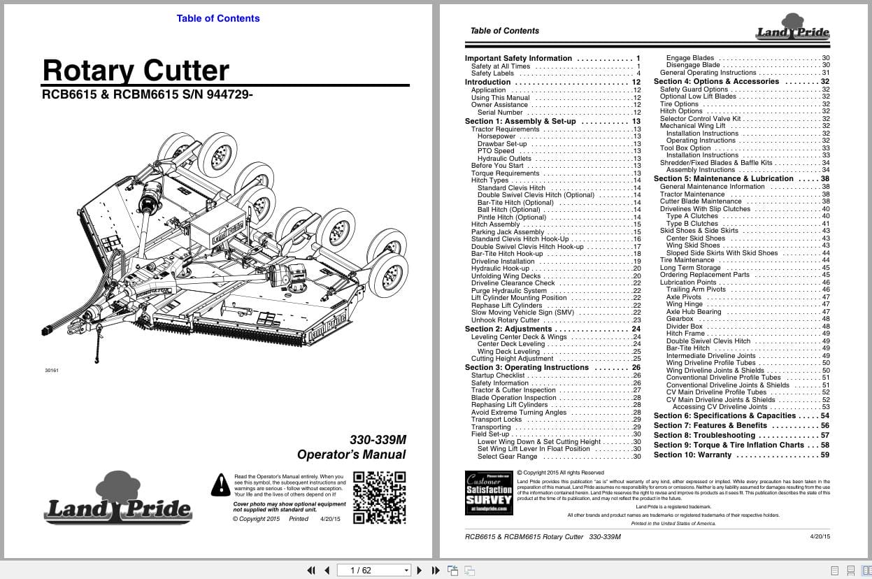 Land Pride Rotary Cutters RCB6615 RCBM6615 Operator Manual 330 339M (1)