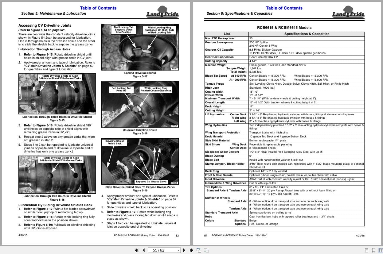 Land Pride Rotary Cutters RCB6615 RCBM6615 Operator Manual 330 339M (2)