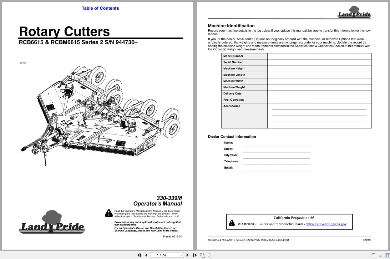 Land Pride Rotary Cutters RCB6615 RCBM6615 Series 2 Operator Manual 330 339M (1)