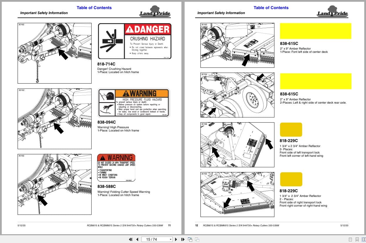 Land Pride Rotary Cutters RCB6615 RCBM6615 Series 2 Operator Manual 330 339M (2)