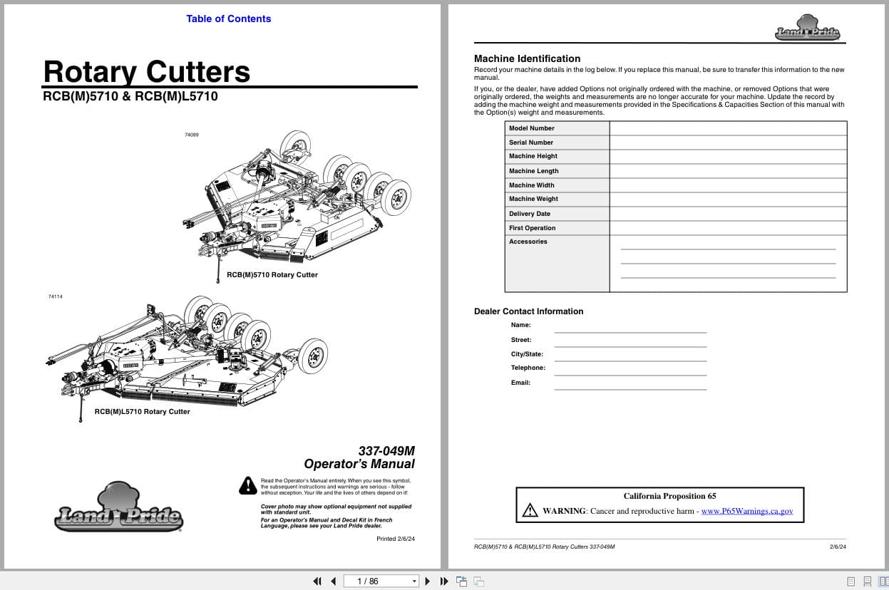 Land Pride Rotary Cutters RCBM5710 RCB5710 RCBML5710 RCBL5710 Operation Manual 337 049M (1)