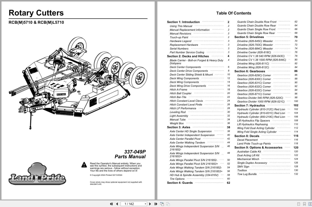 Land Pride Rotary Cutters RCBM5710 RCB5710 RCBML5710 RCBL5710 Parts Manual 337 049P (1)