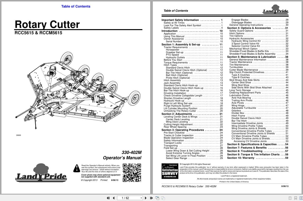 Land Pride Rotary Cutters RCC5615 RCCM5615 Operation Manual 330 402M (1)