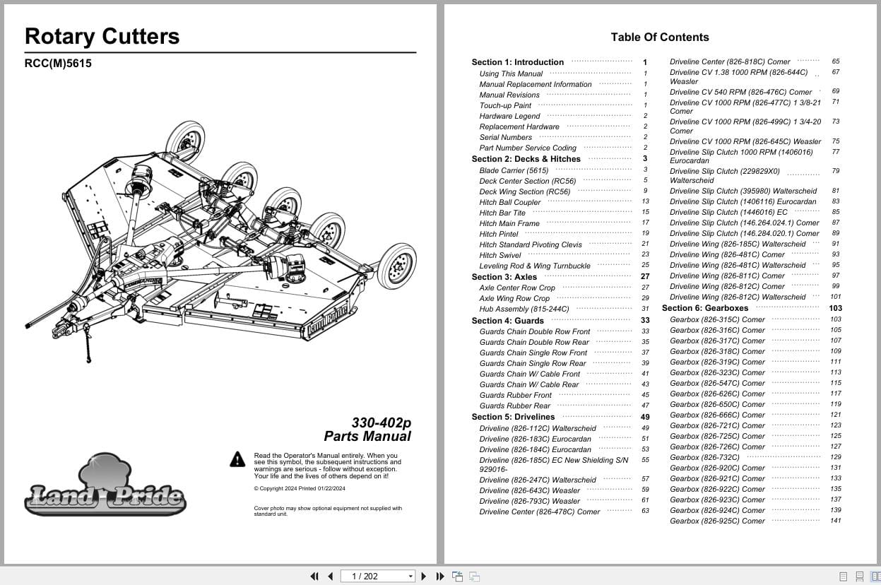 Land Pride Rotary Cutters RCCM5615 RCC5615 Parts Manual 330 402p (1)