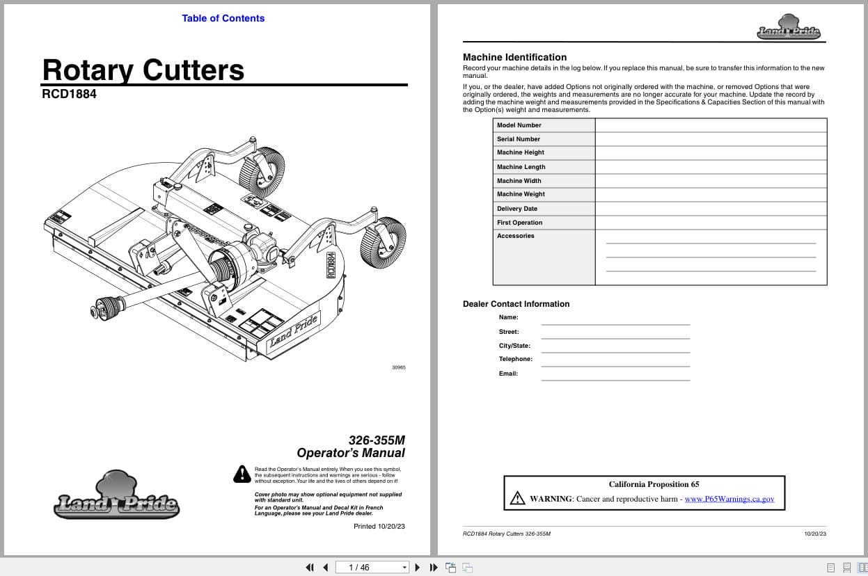 Land Pride Rotary Cutters RCD1884 Operation Manual 326 355M (1)