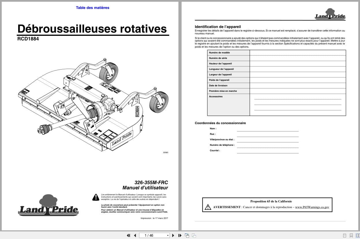 Land Pride Rotary Cutters RCD1884 Operator Manual 326 355M FRC FR (1)