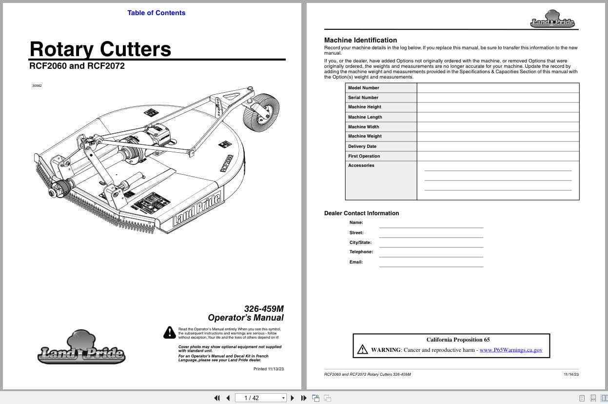 Land Pride Rotary Cutters RCF2060 RCF2072 Operation Manual 326 459M (1)